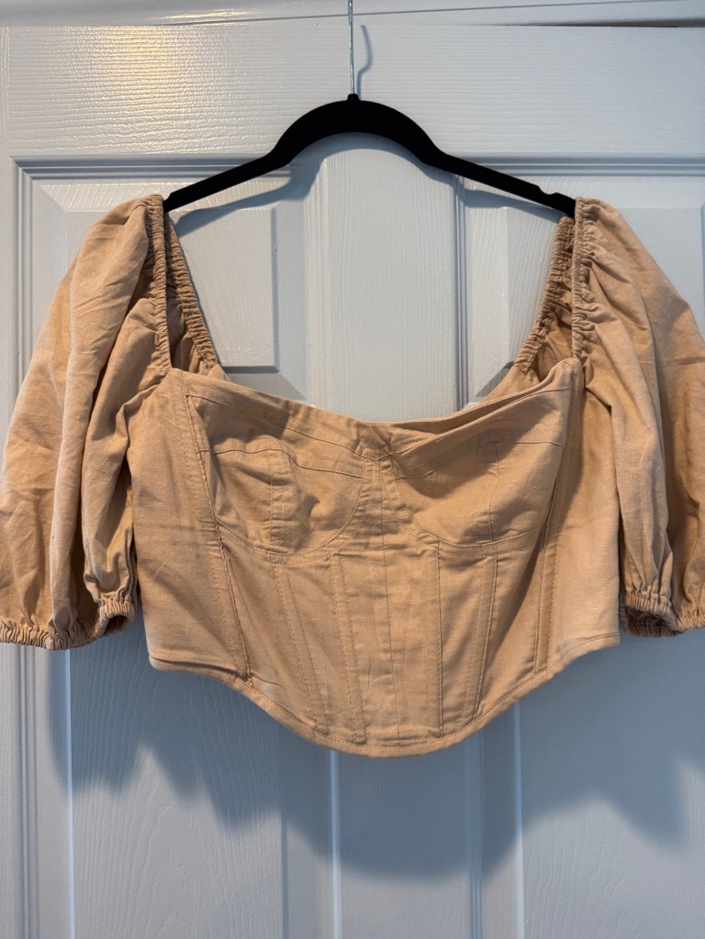 Showpo Beige Puff-Sleeve Corset Top